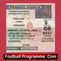 England v Hungary 1983 – Football Ticket