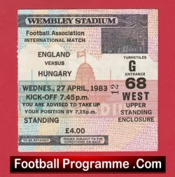 England v Hungary 1983 - Football Ticket - football memorabilia