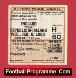 England v Ireland 1980 - Football Ticket - football memorabilia