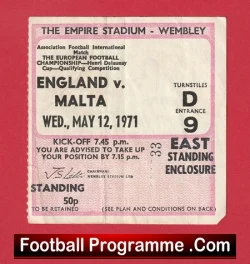 England v Malta 1971 - Football Ticket - football memorabilia