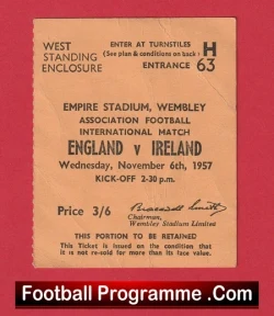 England v Northern Ireland 1957 - Football Match Ticket Duncan Edwards - football memorabilia