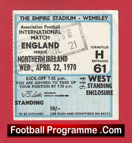 England v Northern Ireland 1970 - Football Ticket - Image 2