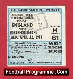 England v Northern Ireland 1970 - Football Ticket - football memorabilia