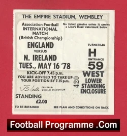England v Northern Ireland 1978 - Football Ticket - football memorabilia