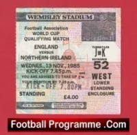 England v Northern Ireland 1985 – Football Ticket