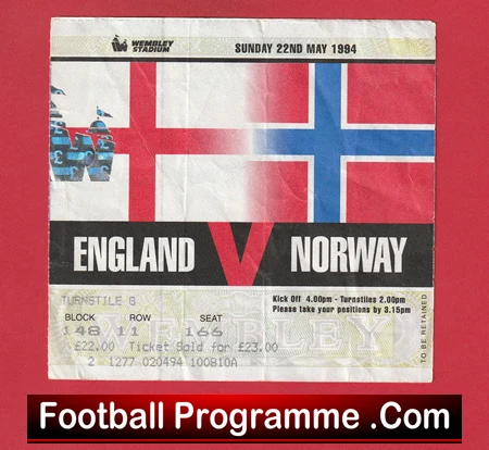 England v Norway 1994 - Football Ticket - Image 2