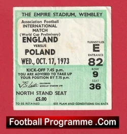 England v Poland 1973 - Football Ticket - football memorabilia
