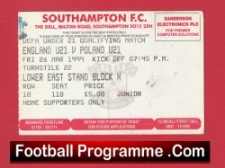 England v Poland 1999 - Football Ticket U21 Southampton - football memorabilia