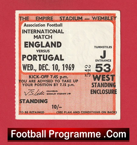 England v Portugal 1969 - Football Ticket - Image 2