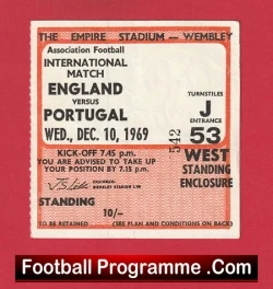 England v Portugal 1969 - Football Ticket - football memorabilia