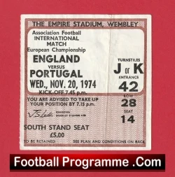 England v Portugal 1974 - Football Ticket - football memorabilia