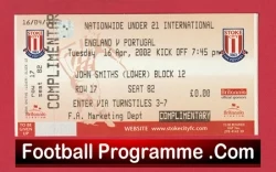 England v Portugal 2002 - Football Ticket Stoke City U21 - football memorabilia