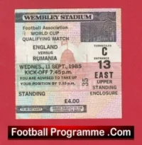 England v Rumania 1985 – Football Ticket