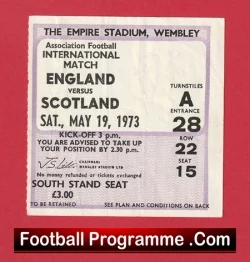 England v Scotland 1973 - Football Ticket - football memorabilia