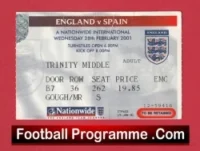 England v Spain 2001 – Football Ticket