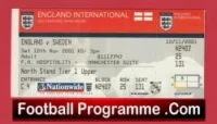 England v Sweden 2001 – Football Ticket at Man Utd