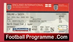 England v Sweden 2001 - Football Ticket at Man Utd - football memorabilia