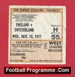 England v Switzerland 1971 - Football Ticket - football memorabilia