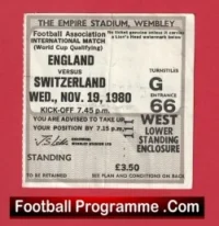 England v Switzerland 1980 – Football Ticket