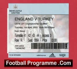England v Turkey 2003 - Football Ticket U21 at Newcastle - football memorabilia