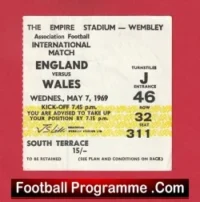 England v Wales 1969 – Football Ticket