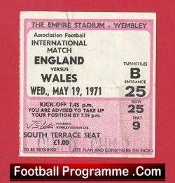 England v Wales 1971 - Football Ticket - football memorabilia