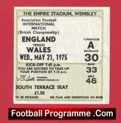 England v Wales 1975 - Football Ticket - football memorabilia