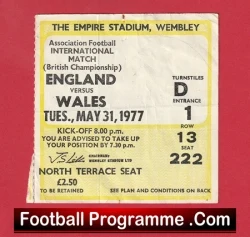 England v Wales 1977 - Football Ticket - football memorabilia
