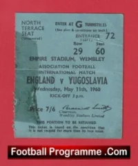 England v Yugoslavia 1960 – Football Ticket