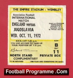 England v Yugoslavia 1972 - Football Ticket - football memorabilia