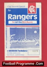 Glasgow Rangers v Aberdeen 1971 – Scottish Football Programme