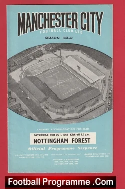 Manchester City v Nottingham Forest 1961 - Man City Football Programmes - football programme