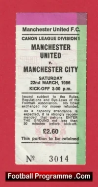 Manchester United v Manchester City 1986 – Football Match Ticket Stub