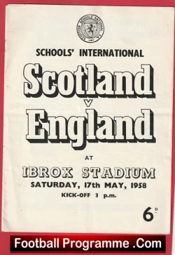 Scotland v England 1958 - Schoolboys Match at Ibrox - football programme