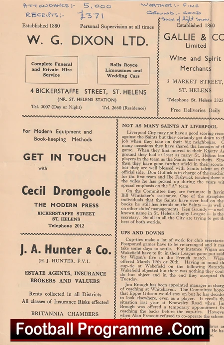 St Helens Rugby v Liverpool City 1962 - Old Rugby Programmes - Image 4