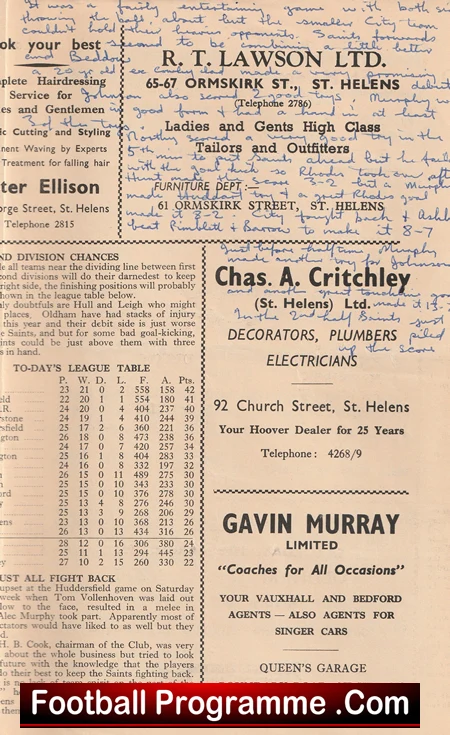 St Helens Rugby v Liverpool City 1962 - Old Rugby Programmes - Image 5