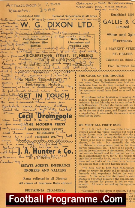 St Helens Rugby v Rochdale 1962 - Old Rugby Programmes - Image 4