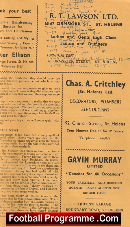 St Helens Rugby v Rochdale 1962 - Old Rugby Programmes - Image 5