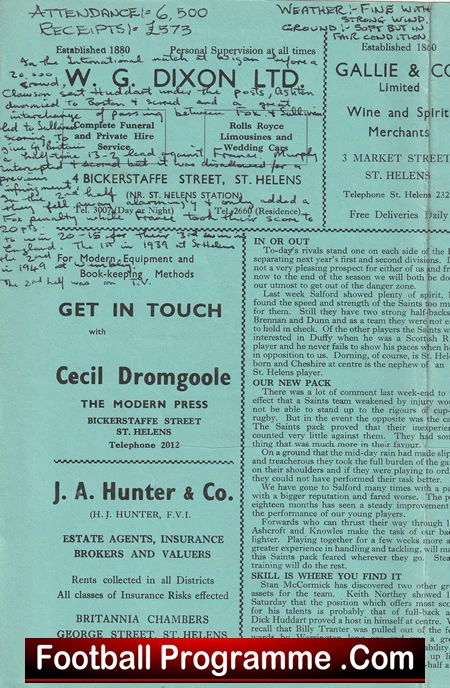 St Helens Rugby v Salford 1962 - Old Rugby Programmes - Image 4