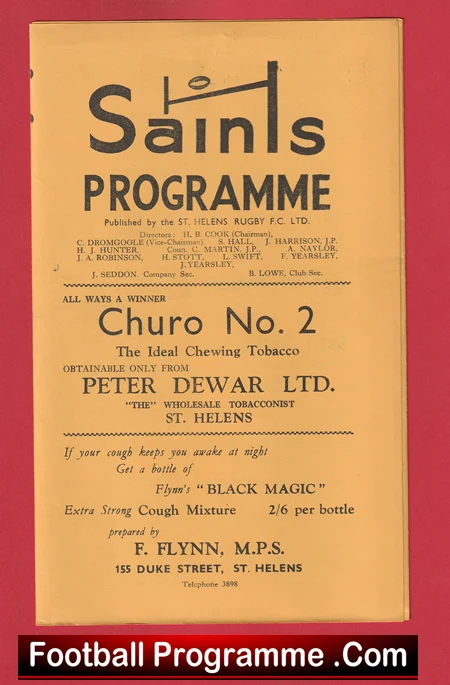 St Helens Rugby v Huddersfield 1962 - Old Rugby Programmes - Image 2