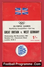 Great Britain v Germany 1967 – Olympic Games Football at Hendon London
