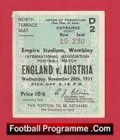 England v Austria 1951 – Match Ticket 1950s