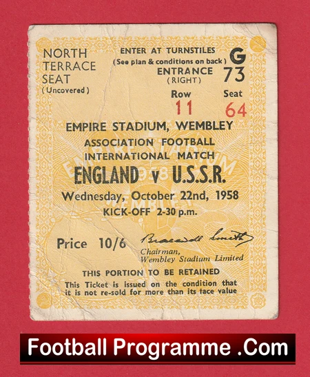 England v Russia 1958 - Match Ticket Wembley USSR - Image 2