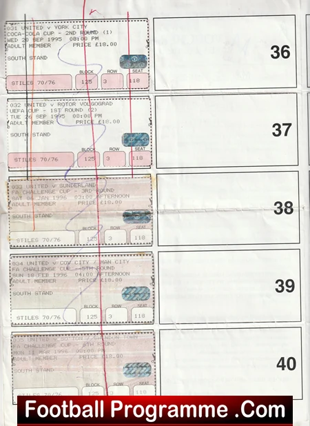 Manchester United Official Token Sheet 1995 - 1996 + Tokens - Image 3