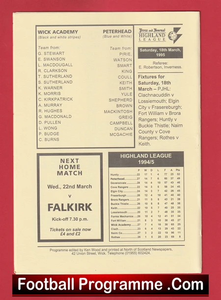 Wick Academy v Peterhead 1995 - Scotland - Image 3