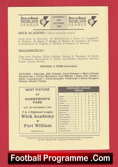 Wick Academy v Fraserburgh 1994 - Scotland - Image 3