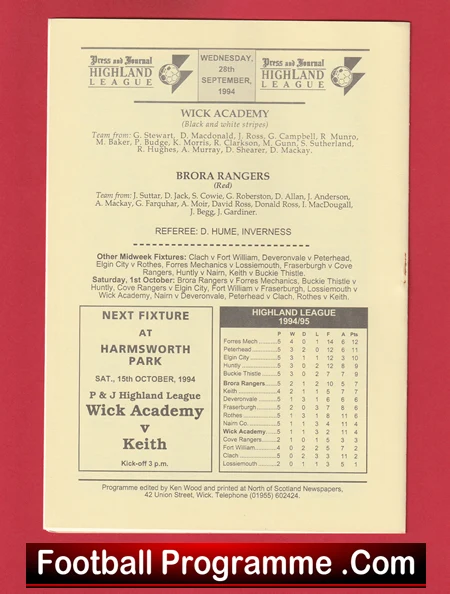 Wick Academy v Brora Rangers 1994 - Scotland - Image 3