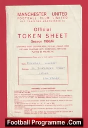 Manchester United Official Token Sheet 1966 – 1967