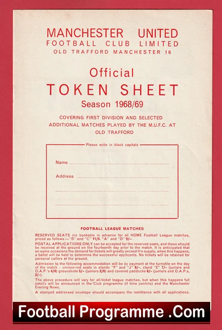 Manchester United Official Token Sheet 1968 - 1969 + Tokens - Image 2