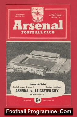 Arsenal v Leicester City 1960 - football programme